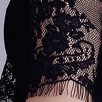 Fekete midi elegáns ruha rugalmas szövetből csipke ujjakkal