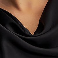 Black satin ladies blouse with loose fit and plunging neckline - SunShine