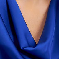 Blue women`s blouse from satin loose fit cowl neck