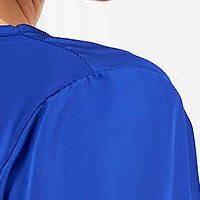Blue women`s blouse from satin loose fit cowl neck