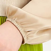 Beige women`s blouse from satin loose fit cowl neck