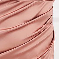 Powder pink dress from satin pencil wrap over front