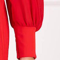Piros krepp rakott, pliszírozott harang ruha bő muszlin ujjakkal