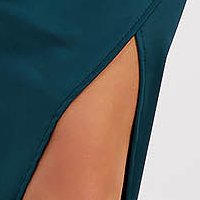 Dark Green Satin Pencil Dress with Wrap Skirt - SunShine
