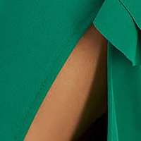 Green Crepe Pencil Dress with Ruffles and Leg Slit - SunShine
