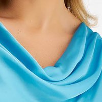 Lightblue women`s blouse from satin loose fit cowl neck