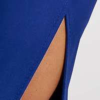Rochie tip corset din satin albastra lunga crapata pe picior - SunShine