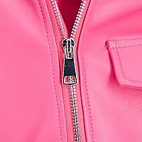 Pink faux leather jacket with a straight cut accessorized with textile fringes - SunShine
