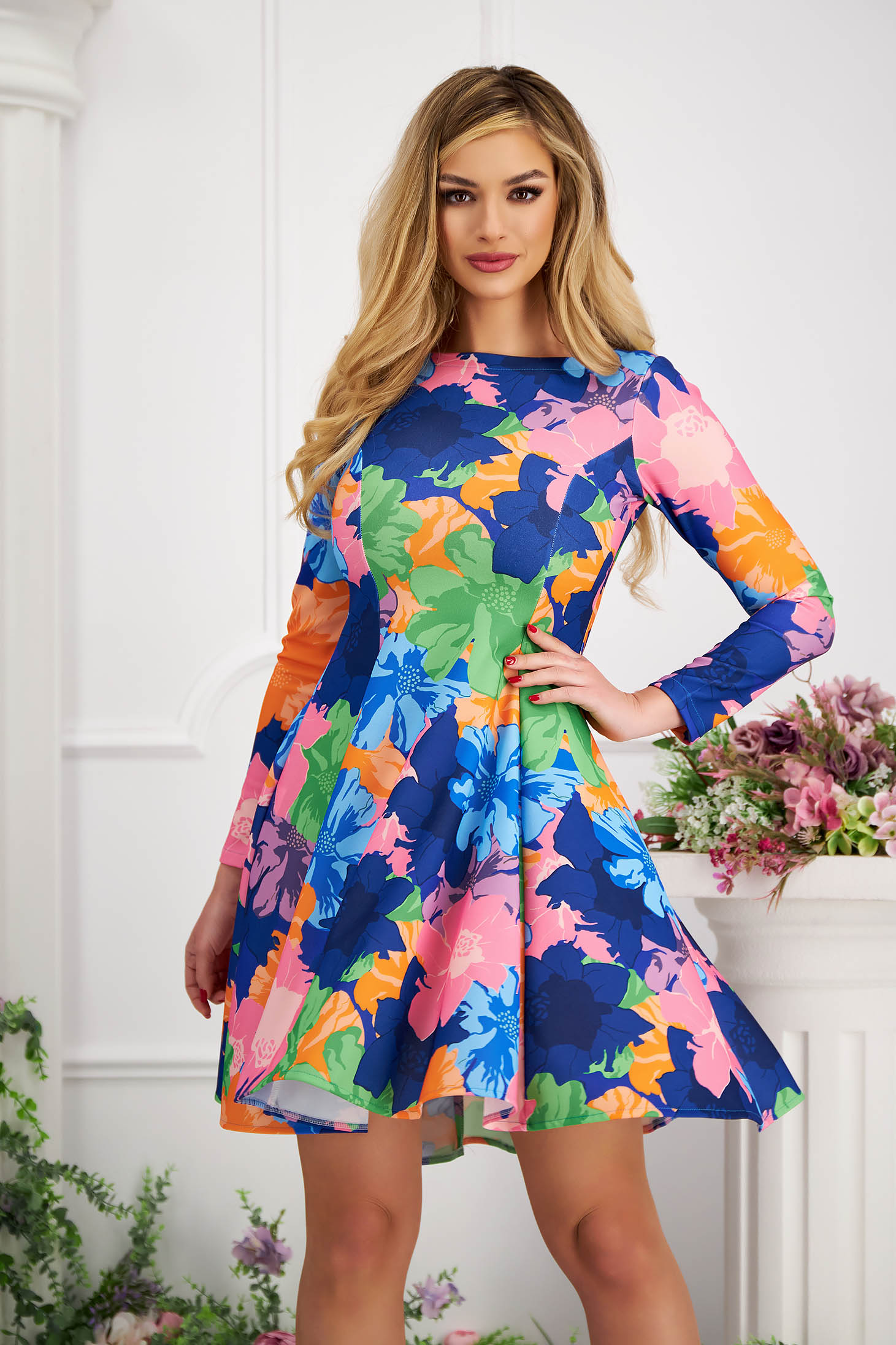 Crep Dress in A-Line with Digital Floral Print - StarShinerS