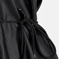 Black faux leather trench coat with wide cut accessorized with waist cord - SunShine