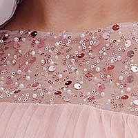 Rochie plisata din tul roz pudra scurta cu croi larg - Fofy