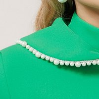 Pardesiu din stofa usor elastica verde cu un croi drept si aplicatii cu perle - PrettyGirl