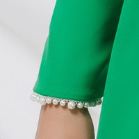 Pardesiu din stofa usor elastica verde cu un croi drept si aplicatii cu perle - PrettyGirl