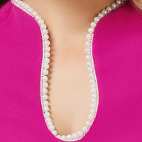 Fuchsia dress elastic cloth pencil high shoulders with pearls