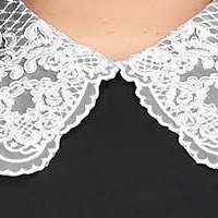 Fekete rövid galléros hímzett harang ruha enyhén rugalmas szövetből - StarShinerS