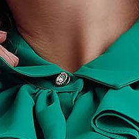Zöld bő szabású fodros muszlin női blúz enyhén rugalmas anyagból