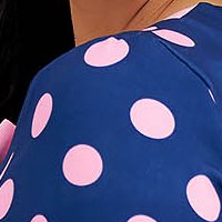 Rochie din stofa usor elastica albastra midi in clos cu fundita la decolteu imprimata digital - StarShinerS