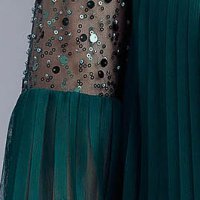 Darkgreen dress from tulle short cut loose fit pleated