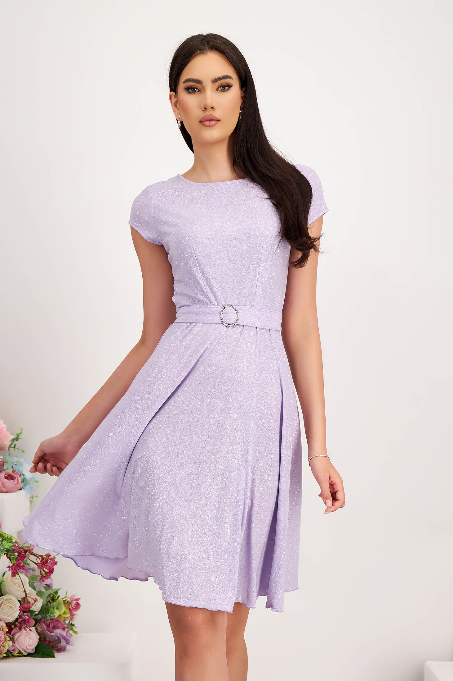 Lycra Dress with Lilac Glitter in Flared Style with Waist Elastic - StarShinerS 1 - StarShinerS.com