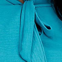 Türkizzöld georgette ruha harang alakú gumirozott derékrésszel kendő jellegű gallér