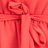 Coral Georgette Dress in A-line with Elastic Waist and Detachable Belt - Lady Pandora