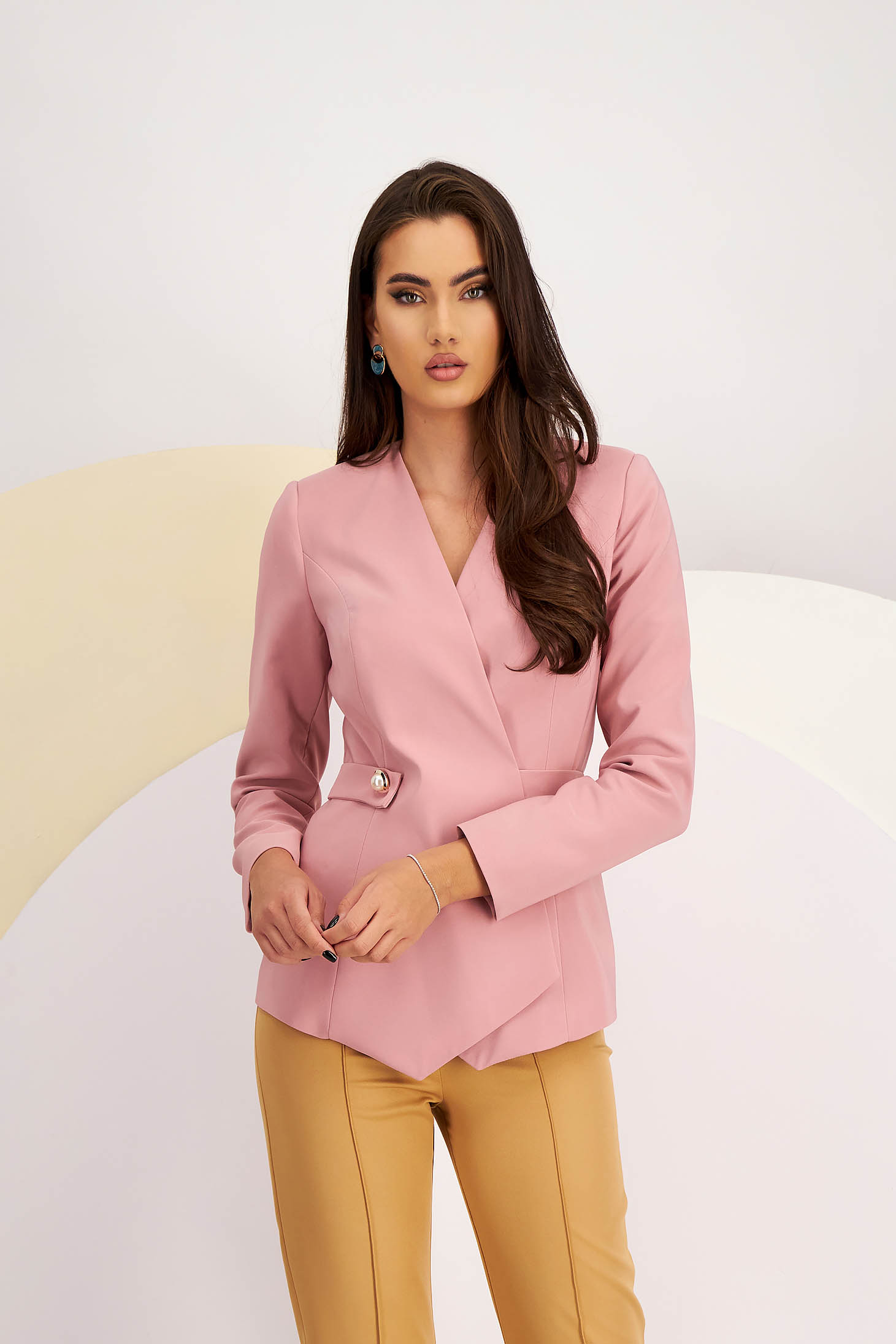 Pink Elastic Fabric Jacket Tailored Accessorized with Cord - StarShinerS 1 - StarShinerS.com