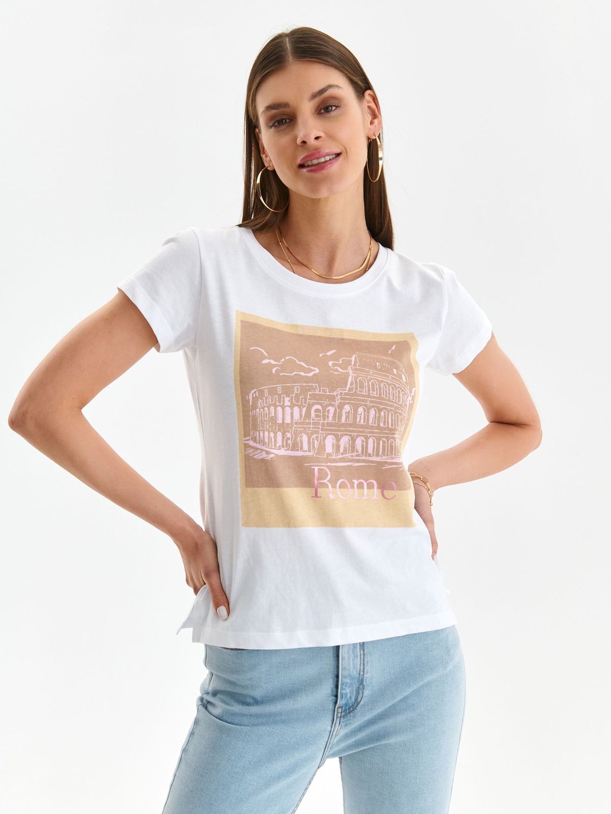 White t-shirt cotton loose fit abstract