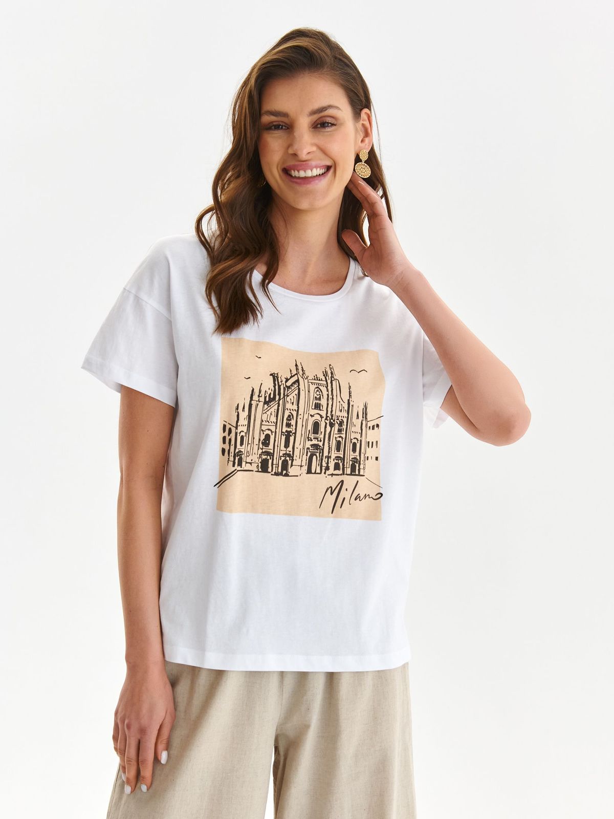 White t-shirt cotton loose fit abstract