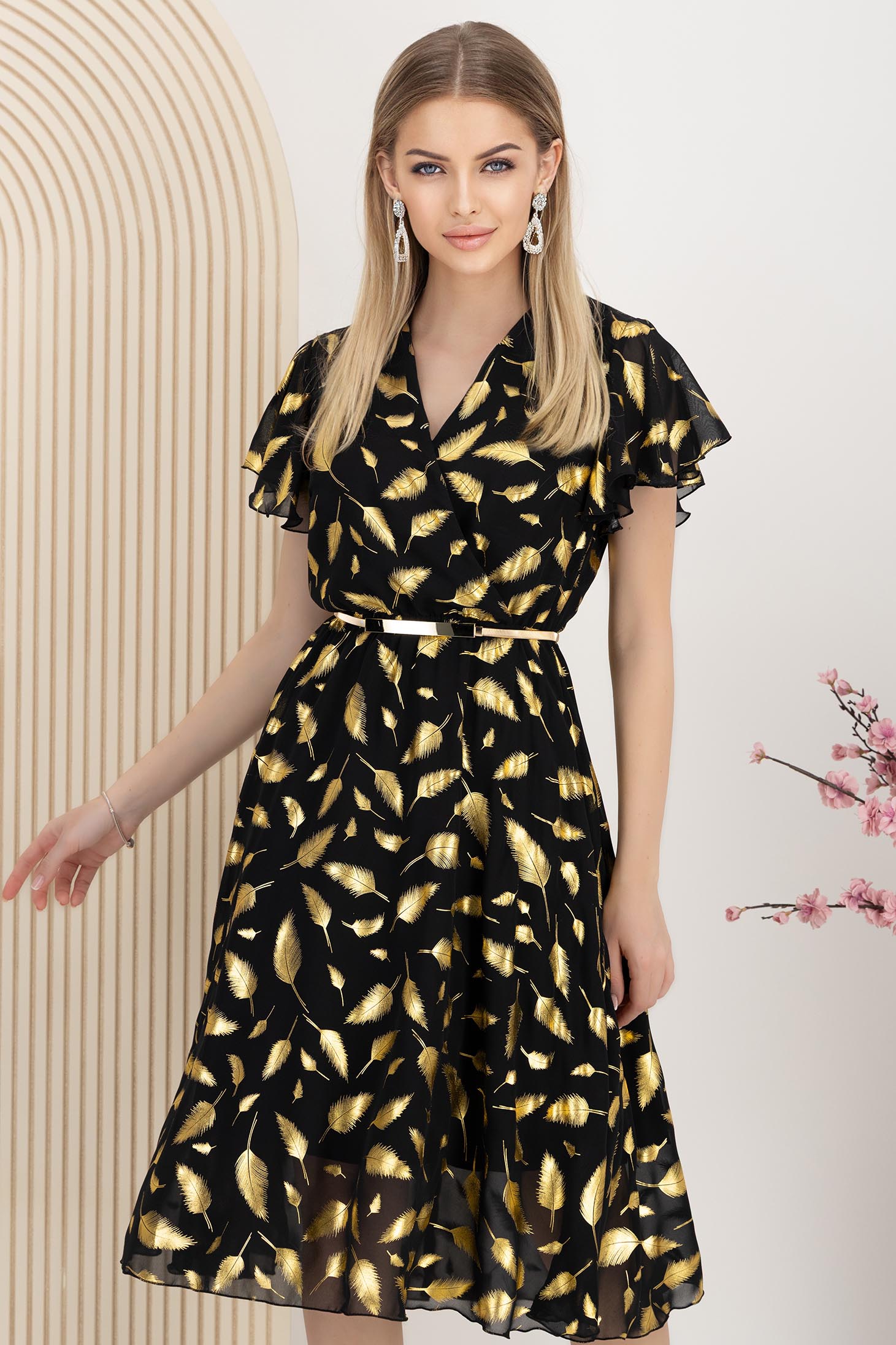 Rochie din voal midi in clos cu elastic in talie si accesoriu tip curea - StarShinerS 1 - StarShinerS.ro