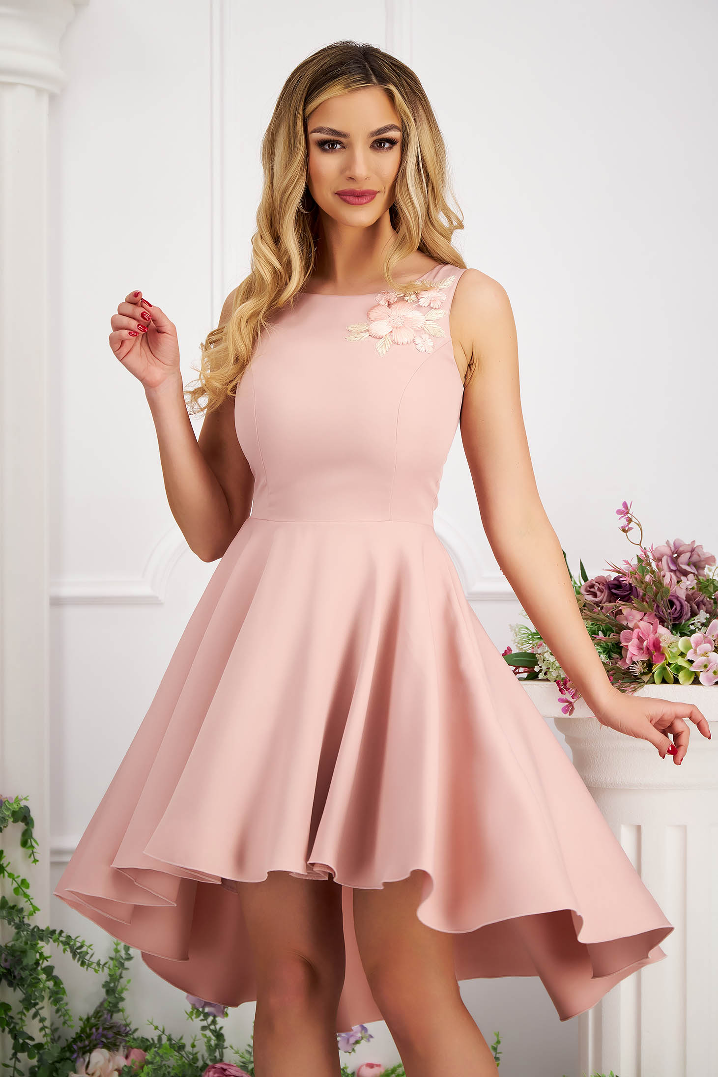 Dusty pink satin asymmetrical short occasion dress without sleeves - StarShinerS 1 - StarShinerS.com