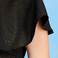 Asymmetric black elastic fabric dress with ruffles and v-neckline - StarShinerS