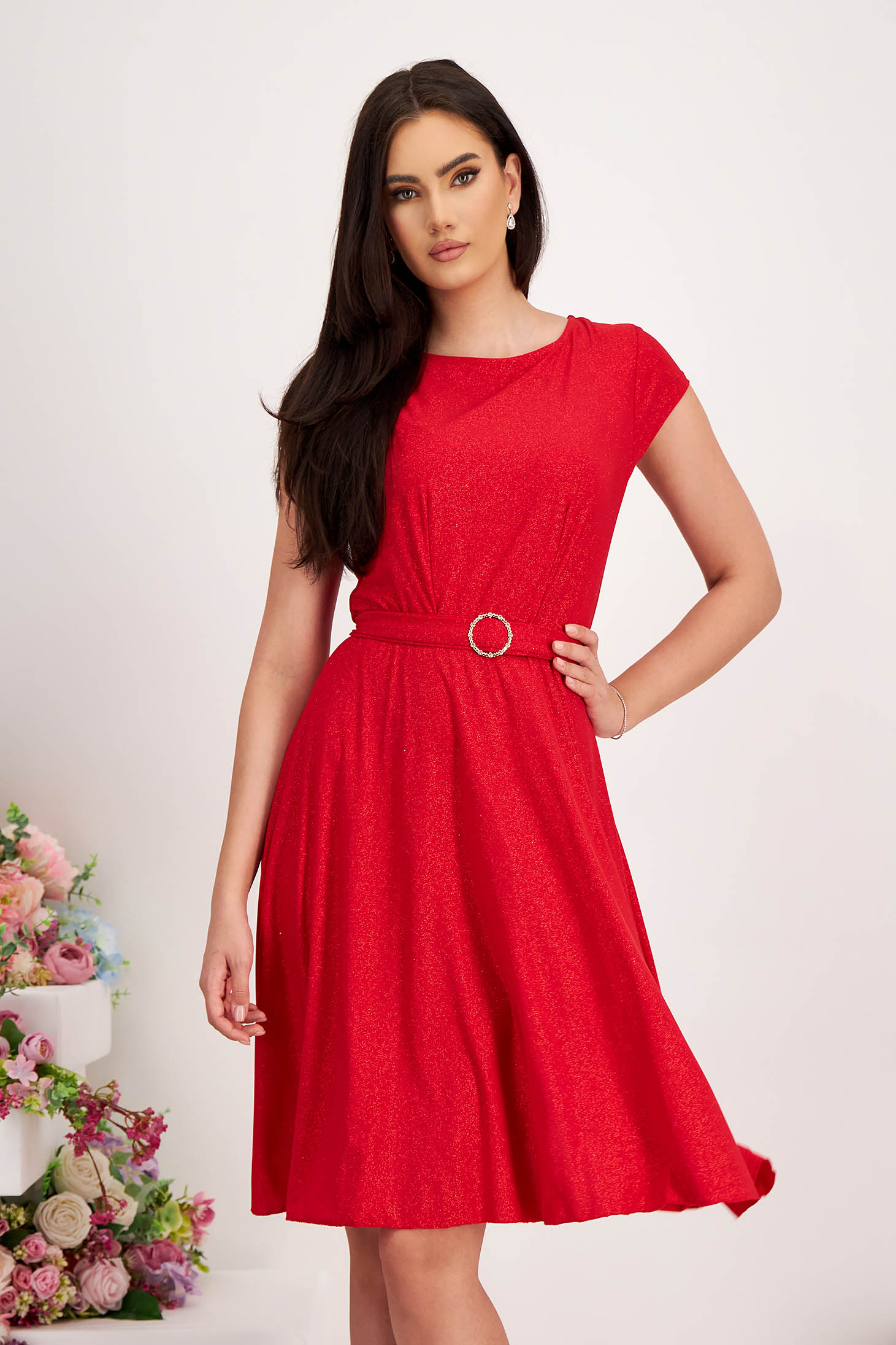 Piros lycra ruha, harang alakú gumirozott derékrésszel 1 - StarShinerS.hu