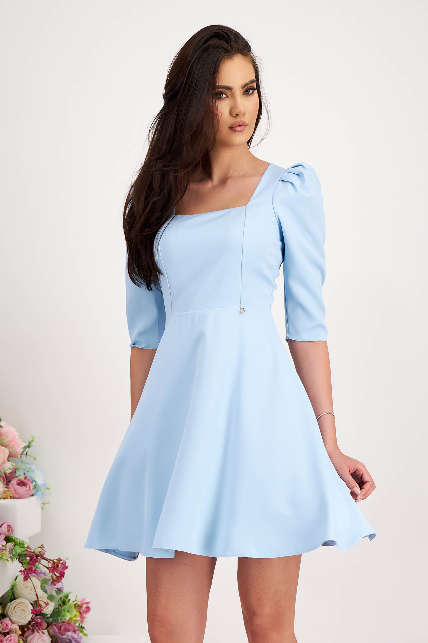 Short blue cheap puffy dress