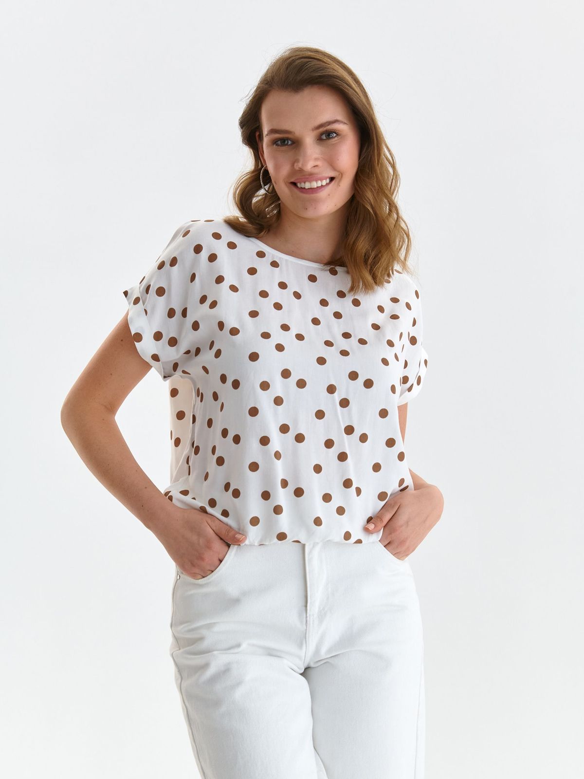 White women`s blouse light material loose fit dots print 1 - StarShinerS.com