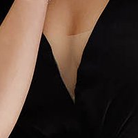 Long black organza dress in A-line with shoulder detail - Artista