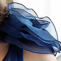 Long blue organza dress in flared style with shoulder detail - Artista