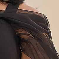 Rochie din stofa elastica neagra midi tip creion cu volanas la baza rochiei - StarShinerS