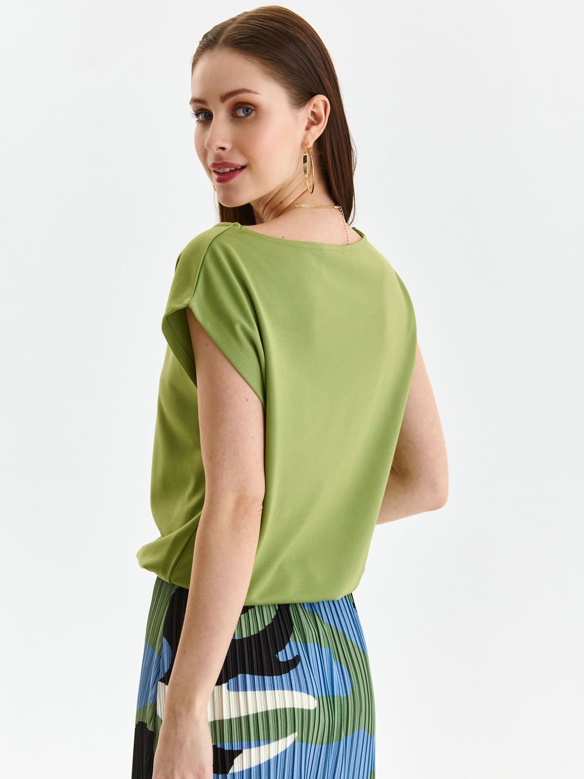 Bluza dama din material subtire verde cu croi larg si elastic in talie - Top Secret