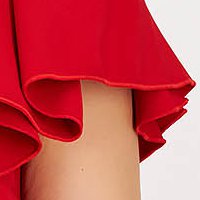 Rochie din stofa elastica rosie scurta in clos cu volanase pe linia decolteului - StarShinerS