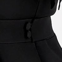 Black elastic fabric short skater dress with ruffles along the neckline - StarShinerS