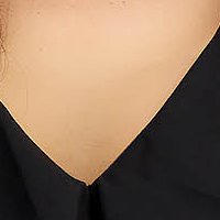 Rochie din stofa elastica neagra scurta in clos cu volanase pe linia decolteului - StarShinerS