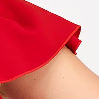 Rochie din stofa elastica rosie tip creion crapata pe picior cu volanase pe linia decolteului - StarShinerS