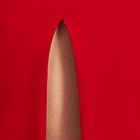 Piros rugalmas szövetű ceruza ruha lábon sliccelt és fodrokkal a dekoltázs vonalánál - StarShinerS
