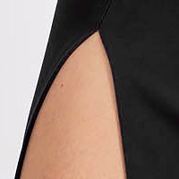Rochie din stofa elastica neagra tip creion crapata pe picior cu volanase pe linia decolteului - StarShinerS