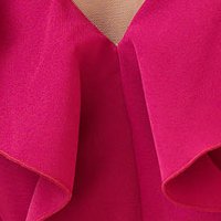 Fuchsia Elastic Fabric Dress, Pencil Style with Slit on Leg and Ruffles along the Neckline - StarShinerS