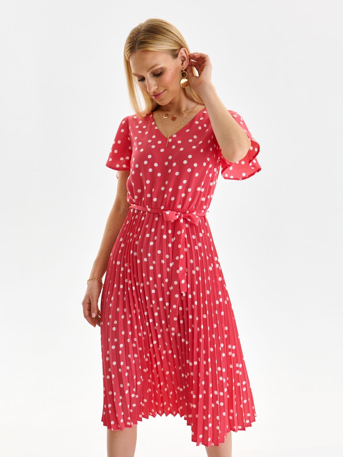 Pink dress thin fabric pleated midi cloche with elastic waist
