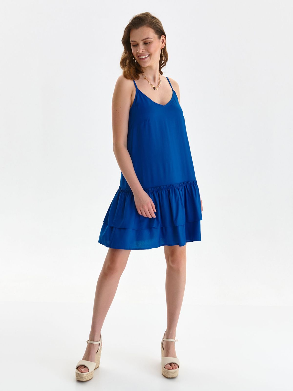 Blue dress thin fabric short cut loose fit adjustable straps