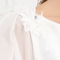 Elastic White Fabric Dress with Straight Cut and Veil Sleeves - StarShinerS