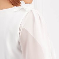 Elastic White Fabric Dress with Straight Cut and Veil Sleeves - StarShinerS