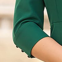 Rochie din stofa elastica verde-inchis scurta tip creion crapata pe picior accesorizata cu o fundita - Artista
